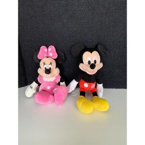 Disney store mickey and minnie pink dress plush stuffed pair set of 2 dress bow.